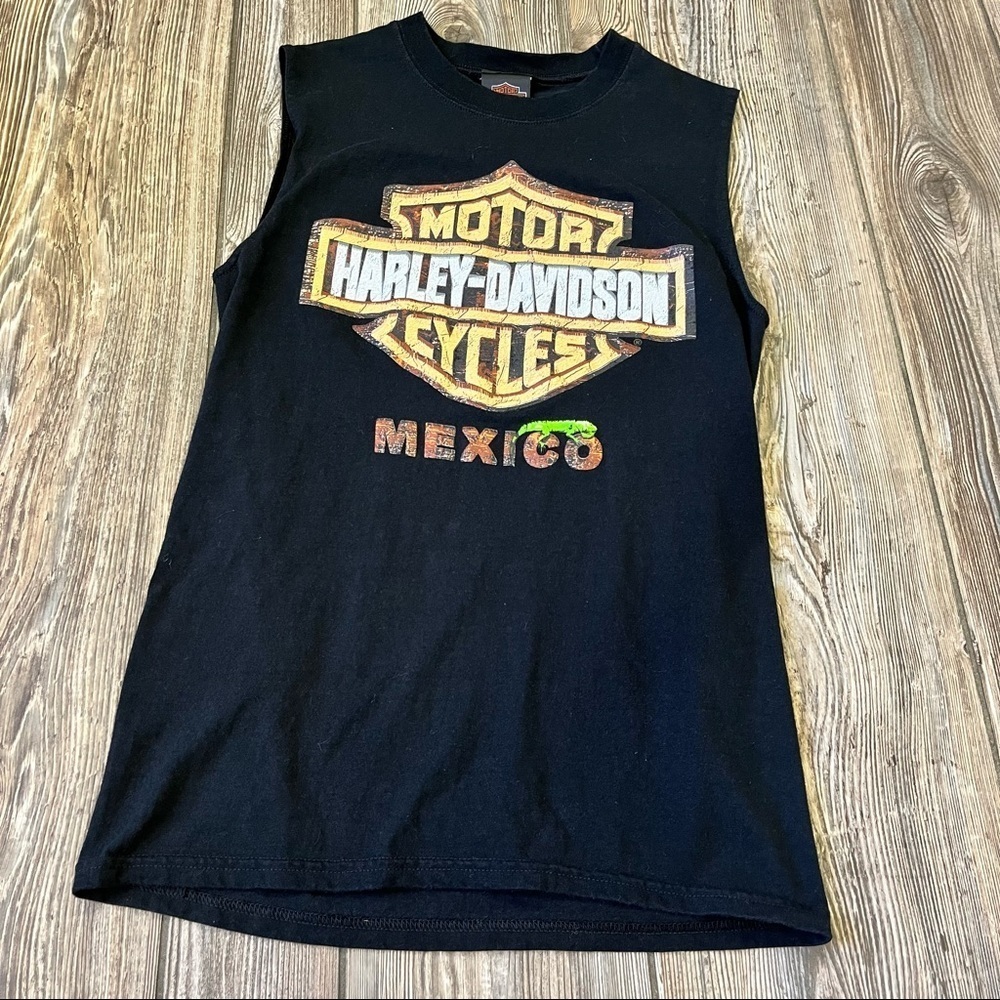 Harley-Davidson Black Muscle Shirt Cancun Mexico Small Tank Sleeveless Tee